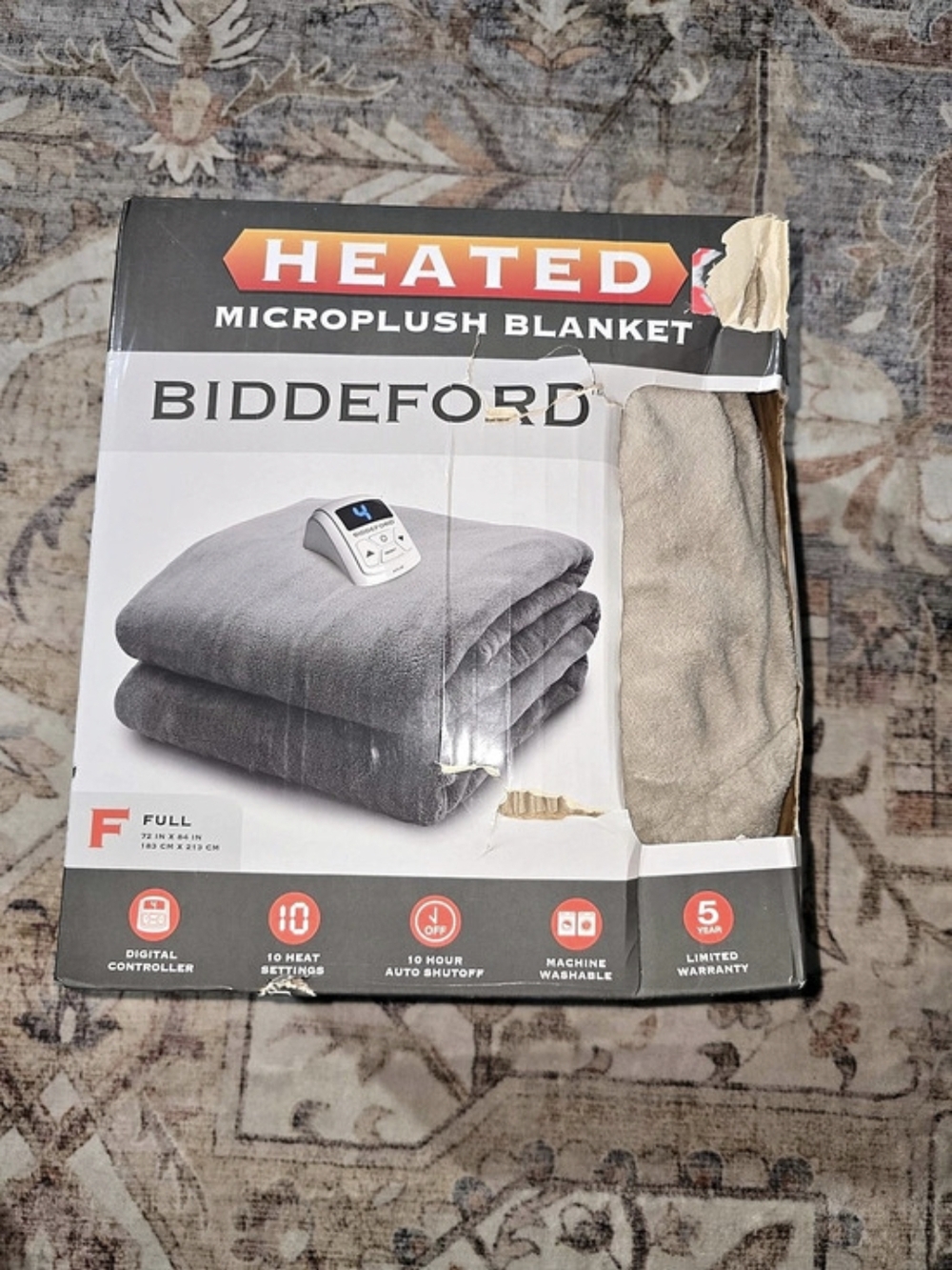Biddeford Microplush Heated Blanket Full Size Gray NWT